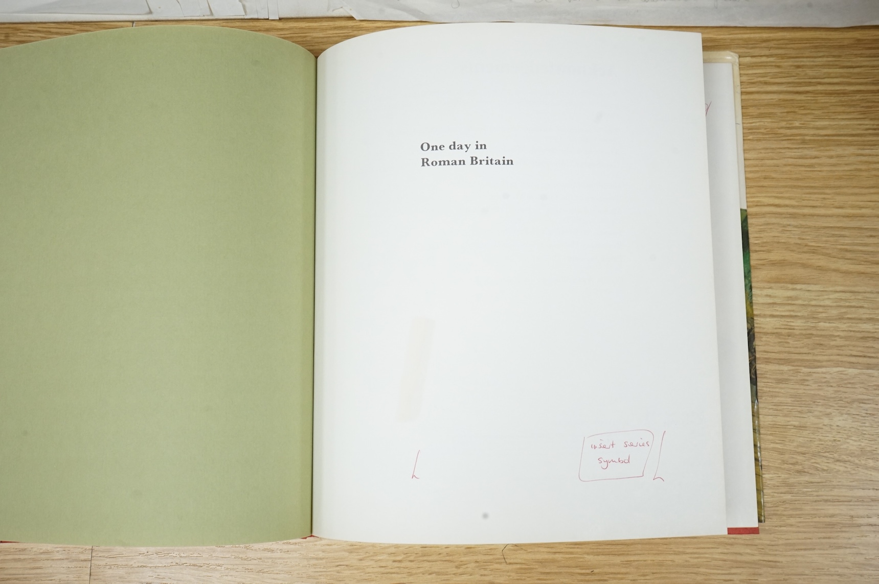 Peter Jackson (1922-2003), Illustrations from 'One day in Roman Britain' to include Portrait studies, Roman wall and Roman Baths, six watercolours, largest 34 x 71cm, unframed, together with two copies of the original bo